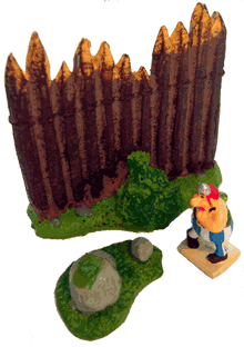 Verliebter Obelix, Felsen und Palisade